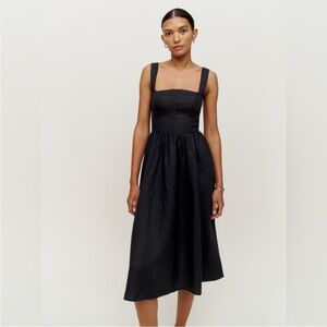 Reformation Black Sleeveless Square Neck Midi Dress